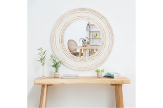 Espelho - 98 x 98 cm - Branco e castanho