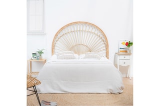 Cabeceira de cama arredondada em vime - 183 x 150 x 3 cm