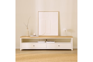 Móvel de TV de 2 gavetas em madeira de sungkai - 180 x 47,5 x 44 cm