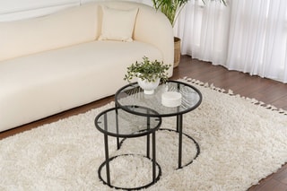 2 tables gigognes en verre Aurum - 42 x 39 x 42 / 60 x 43 x 60 cm