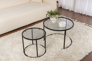 2 tables gigognes en verre Aurum - 42 x 39 x 42 / 60 x 43 x 60 cm