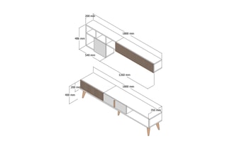 Meuble TV 2 abattants Milan - 180 x 40 x 35 cm
