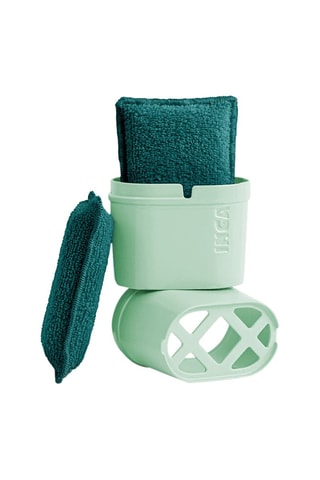 Duo éponges salle de bain avec sèche-éponge - Vert