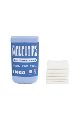 6 mouchoirs lavables en coton bio et étui - Bleu