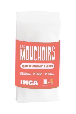 6 mouchoirs lavables en coton bio - Blanc