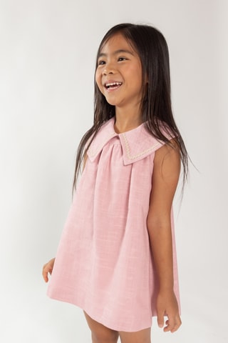 Vestido em linho - Rosa-maquilhagem