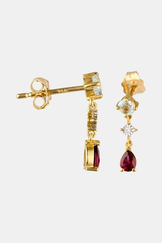 Boucles d'oreilles - Or jaune 18 carats, diamants, topaze et rhodolite