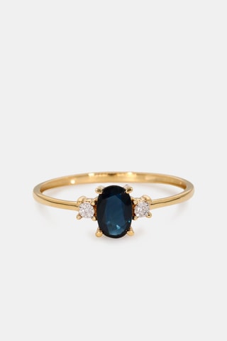 Bague - Or jaune 18 carats, saphir et diamants