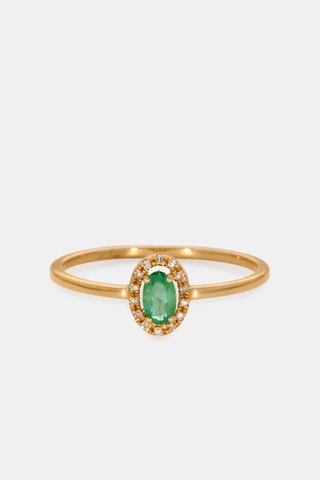 Bague - Or jaune 18 carats, émeraude et diamants