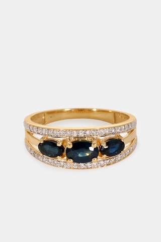 Bague - Or jaune 18 carats, saphirs et diamants