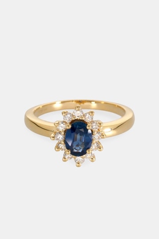 Bague - Or jaune 18 carats, saphir et diamants
