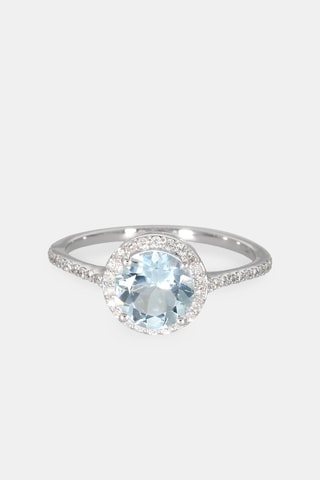 Bague - Or blanc 18 carats, aigue marine et diamants