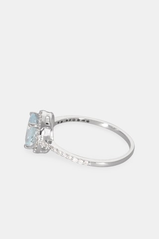 Bague - Or blanc 18 carats, aigue marine et diamants