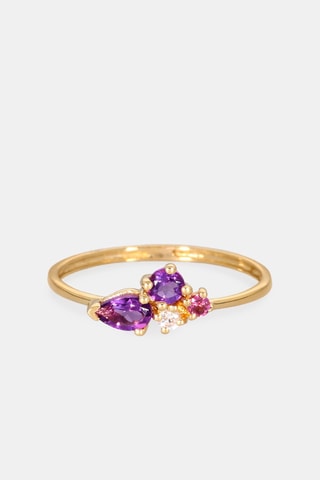 Bague - Or jaune 18 carats, saphir et améthyste