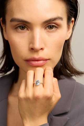Bague - Or blanc 18 carats, aigue marine et diamants