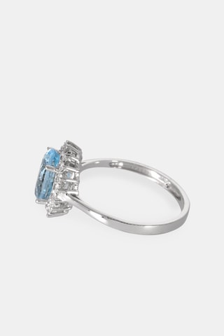 Bague - Or blanc 18 carats, aigue marine et diamants