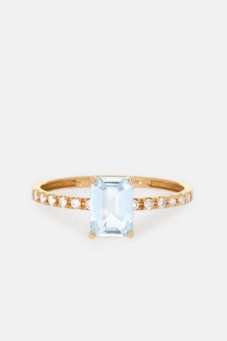 Bague - Or jaune 18 carats, aigue marine et diamants