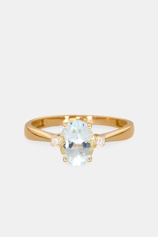 Bague - Or jaune 18 carats, aigue marine et diamants
