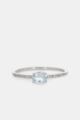 Bague - Or blanc 18 carats, diamants et aigue marine