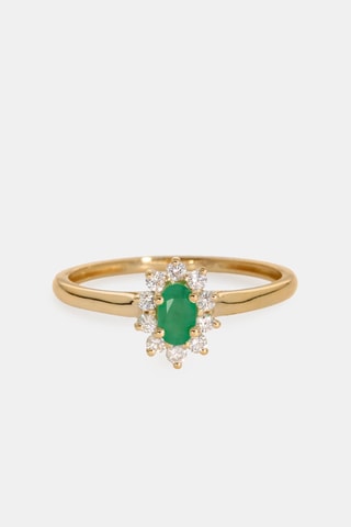 Bague - Or jaune 18 carats, émeraude et diamants