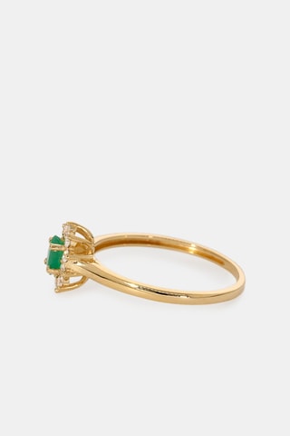 Bague - Or jaune 18 carats, émeraude et diamants