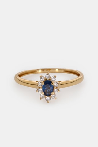 Bague - Or jaune 18 carats, saphir et diamants
