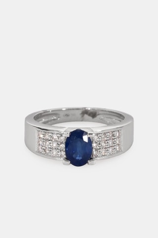 Bague - Or blanc 18 carats, saphir et diamants