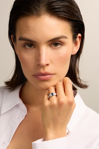 Bague - Or blanc 18 carats, saphir et diamants