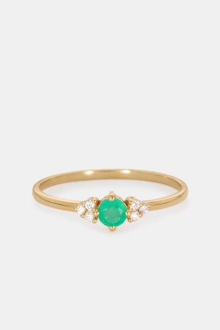 Bague - Or jaune 18 carats, émeraude et diamants
