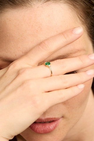 Bague - Or jaune 18 carats, émeraude et diamants