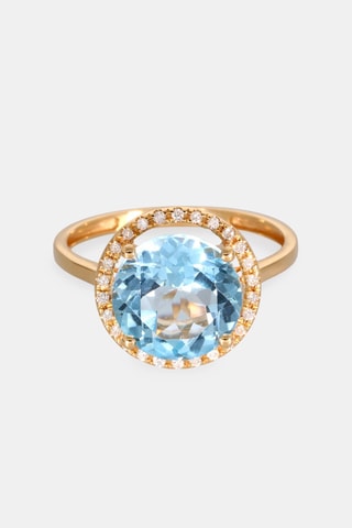 Bague - Or jaune 18 carats, topaze et diamants