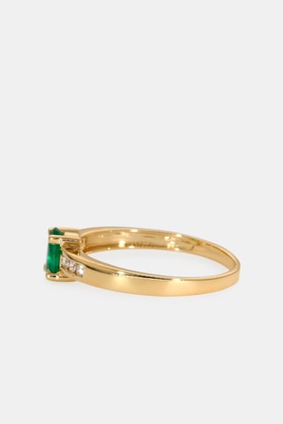 Bague - Or jaune 18 carats, émeraude et diamants