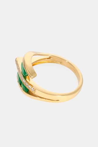 Bague - Or jaune 18 carats, émeraudes et diamants