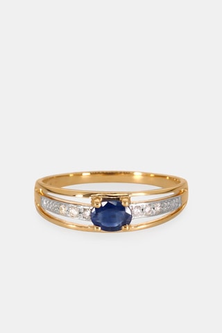Bague - Or jaune 18 carats, saphir et diamants