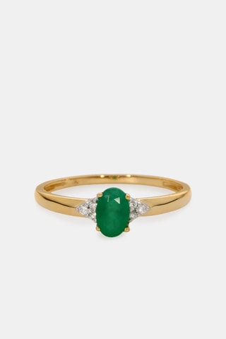 Bague - Or jaune 18 carats, émeraude et diamants