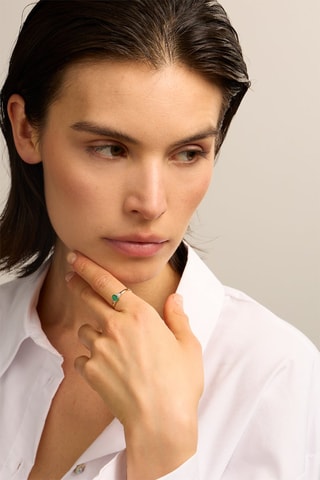 Bague - Or jaune 18 carats, émeraude et diamants