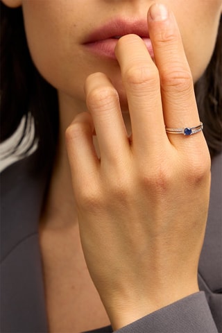 Bague - Or blanc 18 carats, saphir et diamants