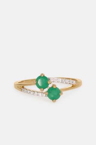 Bague - Or jaune 18 carats, émeraude et diamants