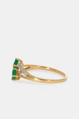 Bague - Or jaune 18 carats, émeraude et diamants