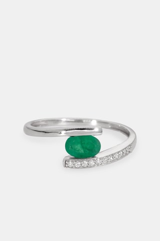 Bague - Or blanc 18 carats, émeraude et diamants