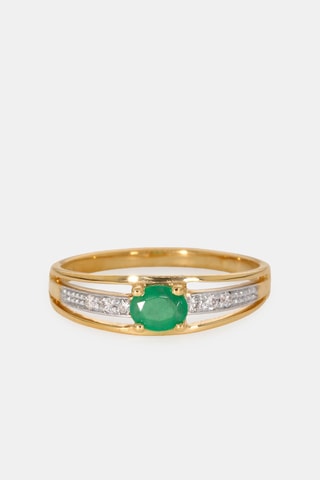Bague - Or jaune 18 carats, émeraude et diamants