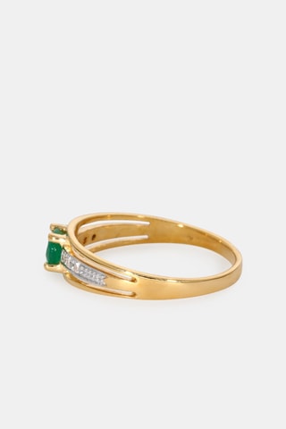 Bague - Or jaune 18 carats, émeraude et diamants