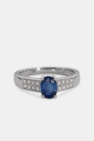 Bague - Or blanc 18 carats, saphir et diamants