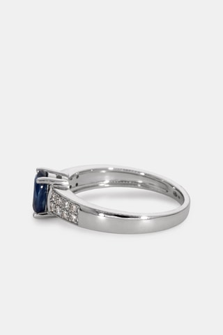 Bague - Or blanc 18 carats, saphir et diamants