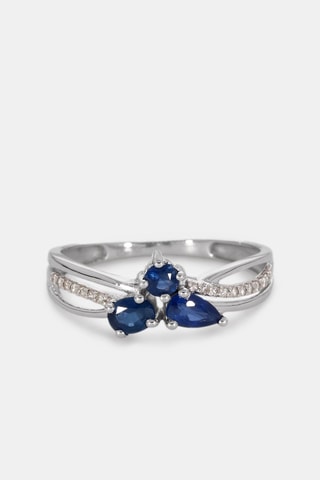 Bague - Or blanc 18 carats, saphirs et diamants