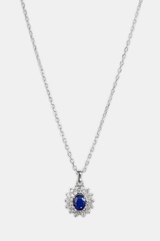 Collier - Or blanc 18 carats, diamants et saphir