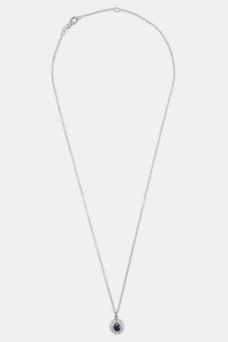 Collier - Or blanc 18 carats, diamants et saphir