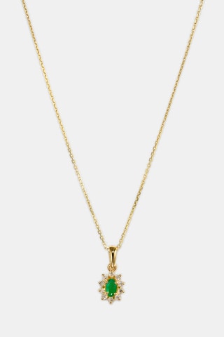 Collier - Or jaune 18 carats, diamants et émeraude