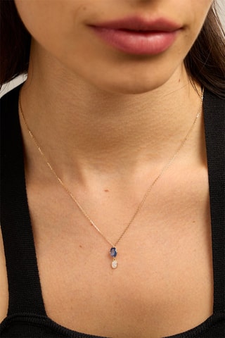 Collier - Or jaune 18 carats, saphir et diamants