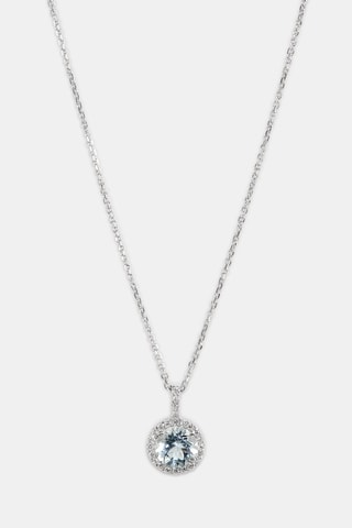 Collier - Or blanc 18 carats, aigue marine et diamants